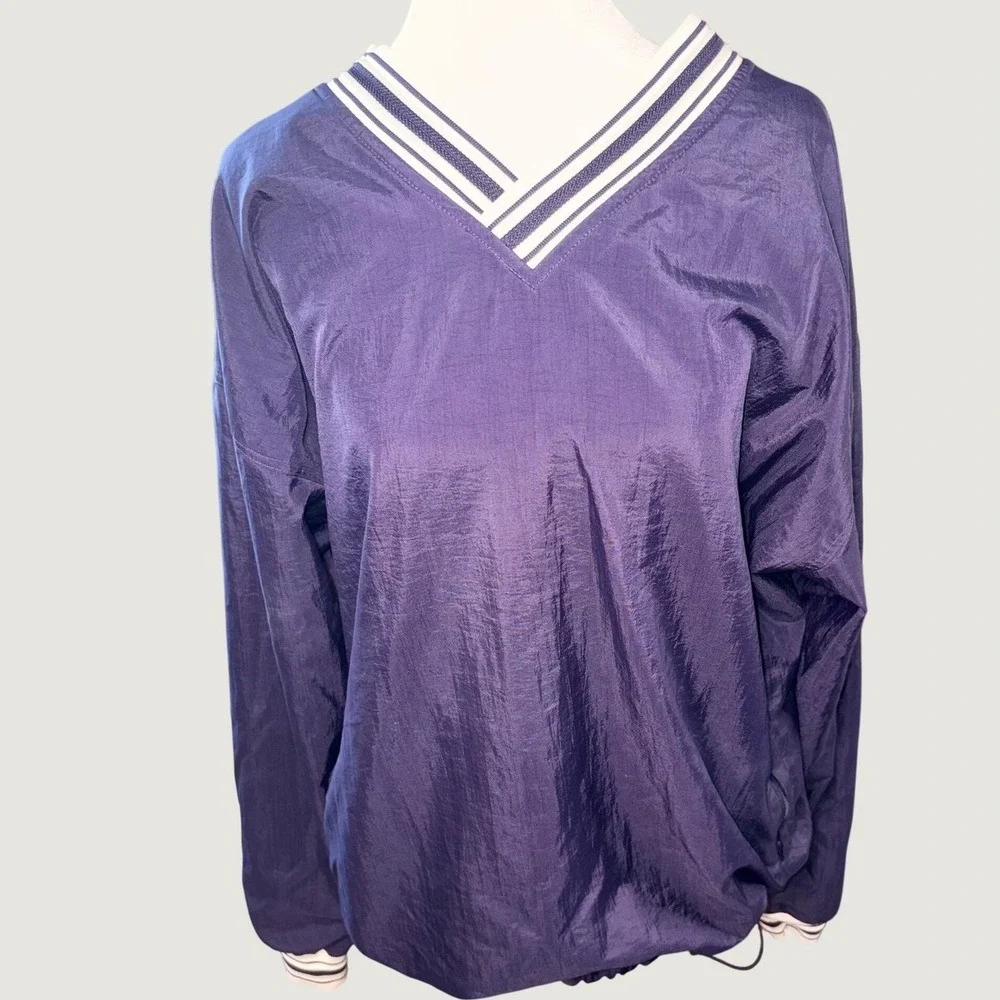 Champion XL Navy V Neck Pullover Windbreaker Jacket Nylon USA 90s - Picture 3 of 12